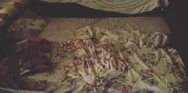 les lits qui tapissent la chambre