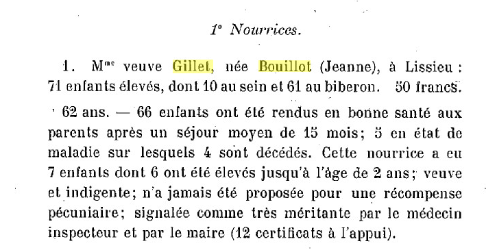 prix attribué à Jeanne Bouiollot en 1901