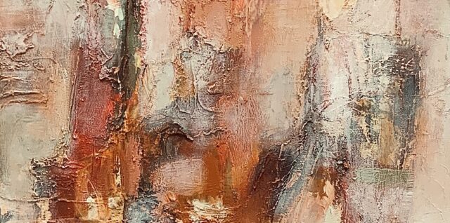 un tableau abstrait avec des couleurs chaudes et des matières